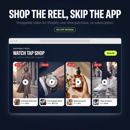 Instagram Reels-style shoppable video section running on a Shopify product page